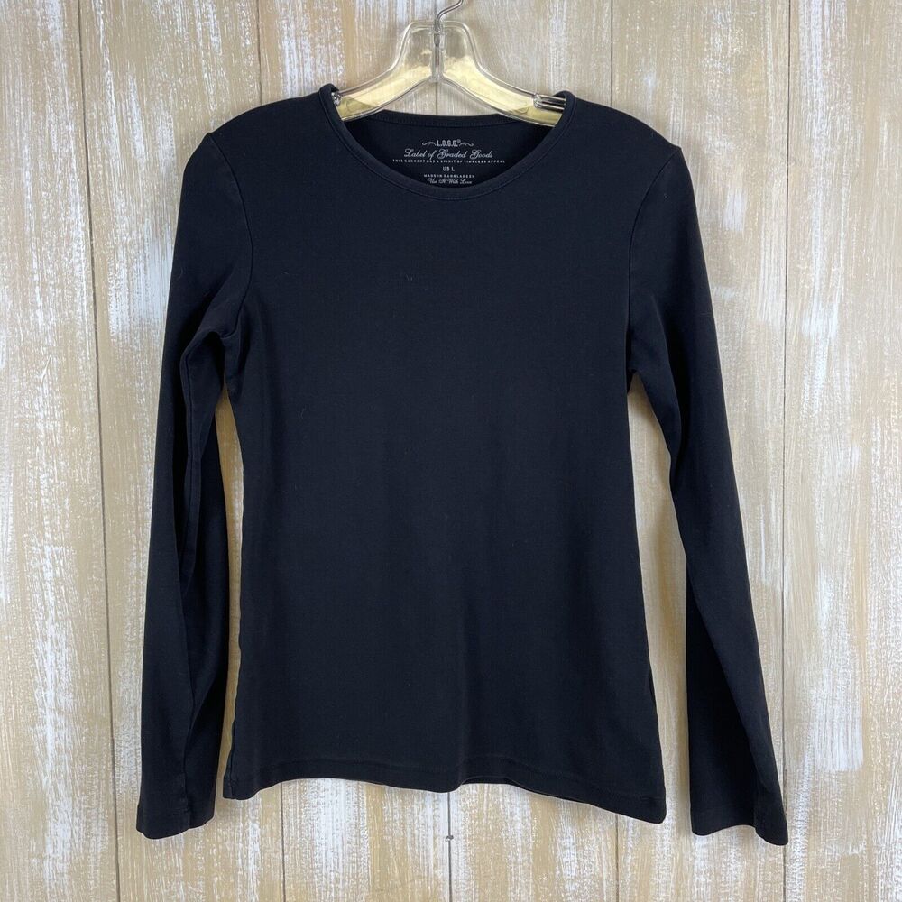 LOGG Shirt Womens Large Black Scoop Neck Long Sleeve Casual Stretch